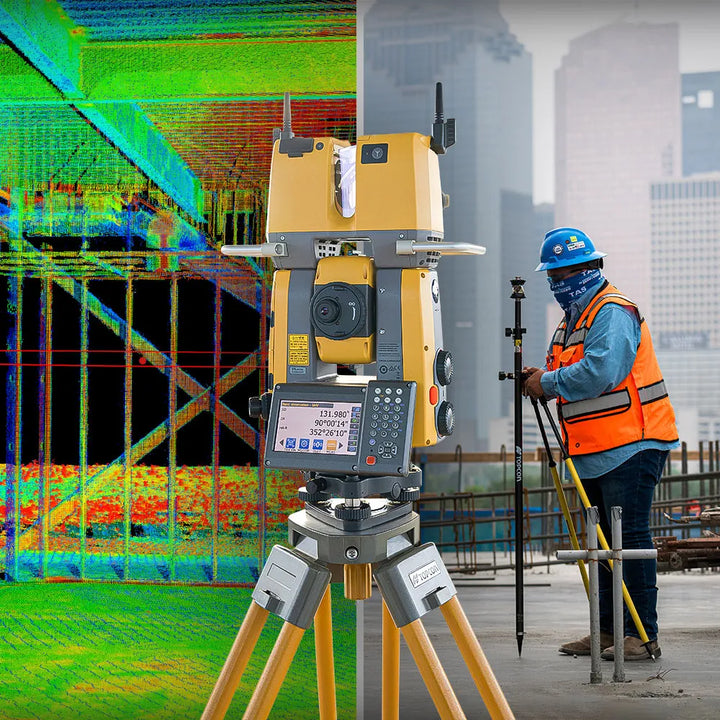 TOPCON GTL-1200 realizando escaneo láser y replanteo con registro de nubes de puntos en tiempo real